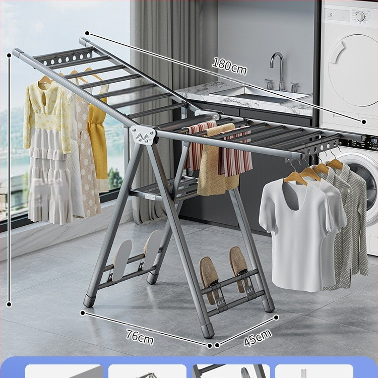 Stovinti skalbinių džiovyklė su sparno formos dizainu, sulankstoma, plieninė konstrukcija, mobilus