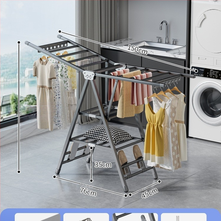 Stovinti skalbinių džiovyklė su sparno formos dizainu, sulankstoma, plieninė konstrukcija, mobilus
