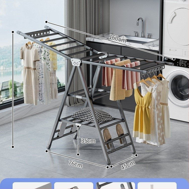 Stovinti skalbinių džiovyklė su sparno formos dizainu, sulankstoma, plieninė konstrukcija, mobilus