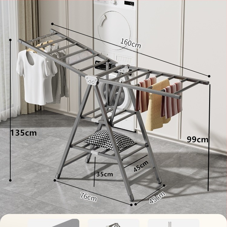Stovinti skalbinių džiovyklė su sparno formos dizainu, sulankstoma, plieninė konstrukcija, mobilus