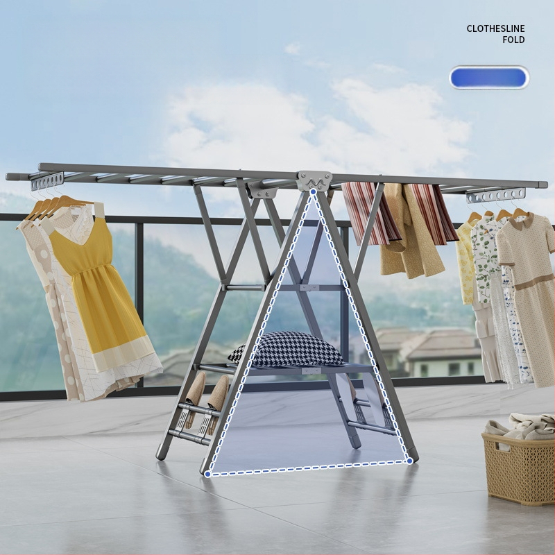 Stovinti skalbinių džiovyklė su sparno formos dizainu, sulankstoma, plieninė konstrukcija, mobilus