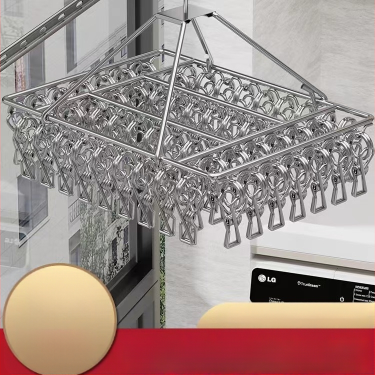 Nerūdijančio plieno daugklipsė džiovyklė, sulankstoma, kojinėms, apatiniams ir šalikams