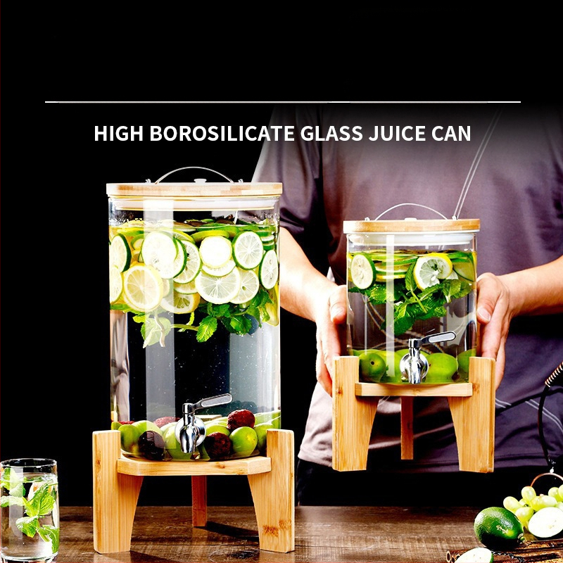 Zhenqi Stiklinė vyno statinė su čiaupeliu – premium, modernus ir paprastas stilius, tinkama vynui, sultims ir vaisių arbatoms