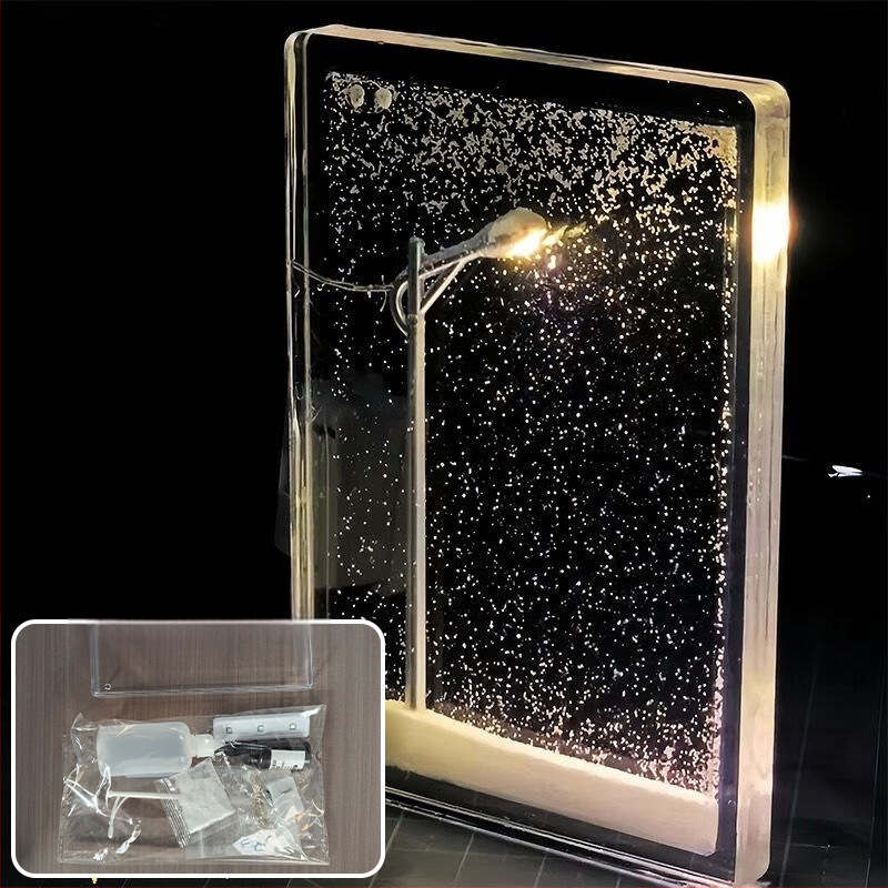 DIY naktinė lemputė rinkinys — geometrinė 3D atmosferos lemputė su sniego tema, įmontuota baterija, įtampa ≤36V