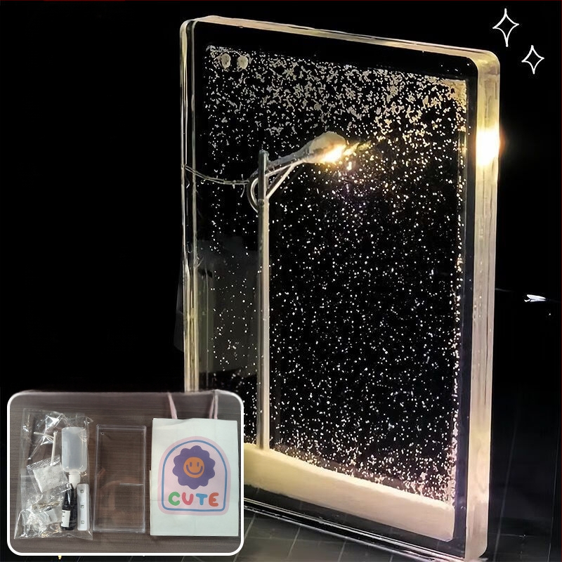 DIY naktinė lemputė rinkinys — geometrinė 3D atmosferos lemputė su sniego tema, įmontuota baterija, įtampa ≤36V