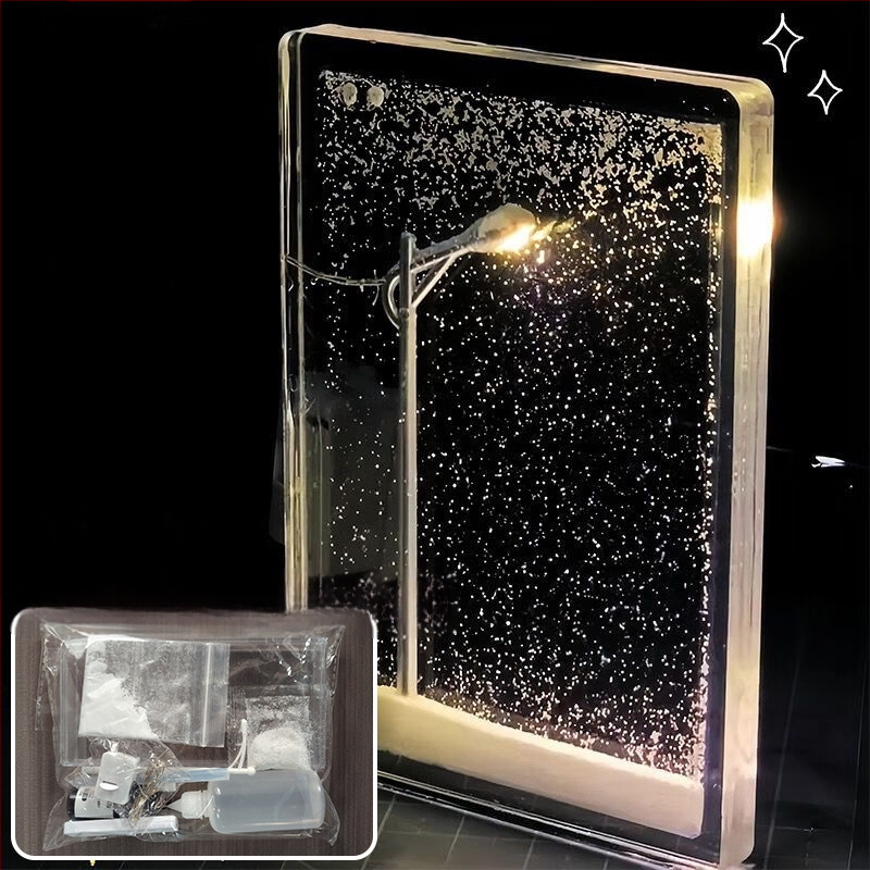 DIY naktinė lemputė rinkinys — geometrinė 3D atmosferos lemputė su sniego tema, įmontuota baterija, įtampa ≤36V