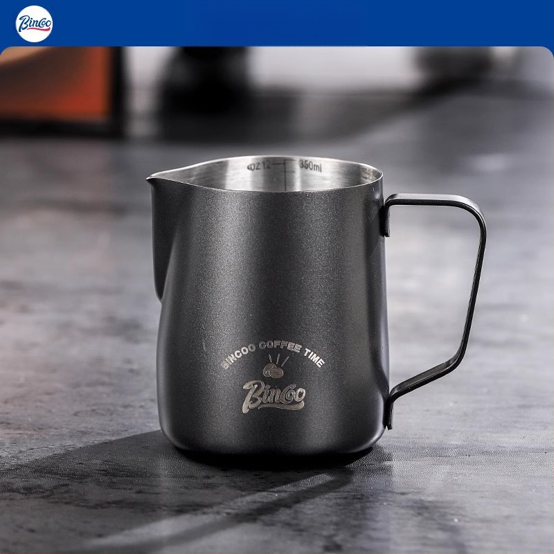 Bincoo nerūdijančio plieno latte art pieno indas, lazeriu graviruotas logotipas, pritaikomas, 165 g, šiuolaikinio stiliaus