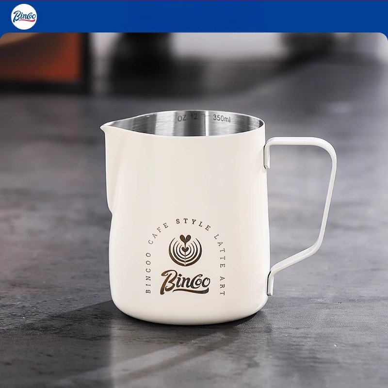 Bincoo nerūdijančio plieno latte art pieno indas, lazeriu graviruotas logotipas, pritaikomas, 165 g, šiuolaikinio stiliaus