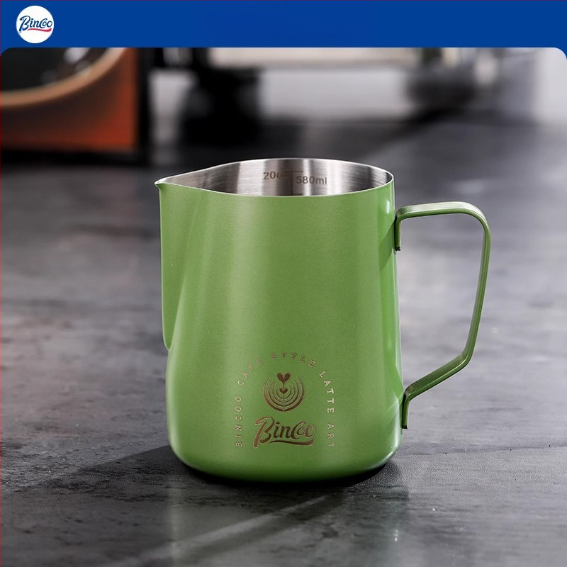Bincoo nerūdijančio plieno latte art pieno indas, lazeriu graviruotas logotipas, pritaikomas, 165 g, šiuolaikinio stiliaus