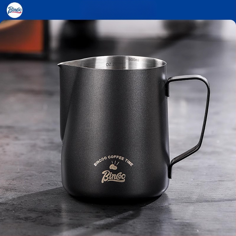 Bincoo nerūdijančio plieno latte art pieno indas, lazeriu graviruotas logotipas, pritaikomas, 165 g, šiuolaikinio stiliaus