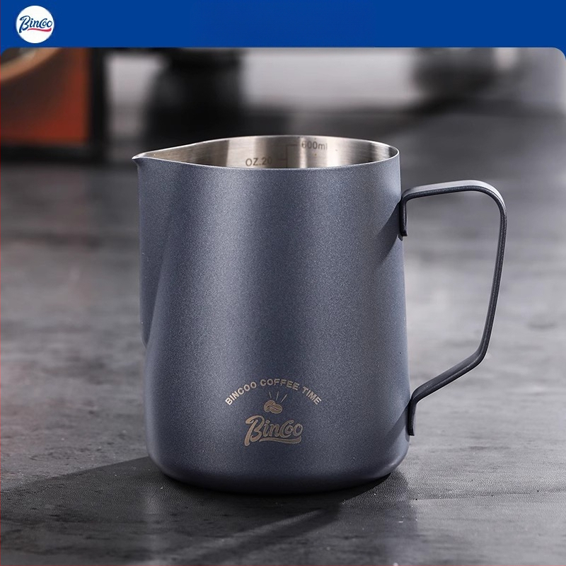 Bincoo nerūdijančio plieno latte art pieno indas, lazeriu graviruotas logotipas, pritaikomas, 165 g, šiuolaikinio stiliaus