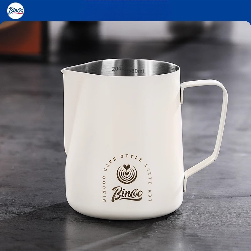 Bincoo nerūdijančio plieno latte art pieno indas, lazeriu graviruotas logotipas, pritaikomas, 165 g, šiuolaikinio stiliaus