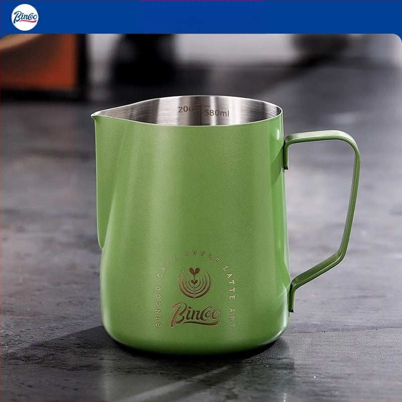 Bincoo nerūdijančio plieno latte art pieno indas, lazeriu graviruotas logotipas, pritaikomas, 165 g, šiuolaikinio stiliaus