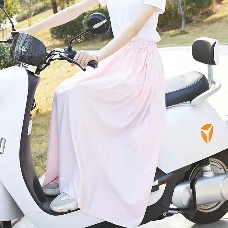 Φούστα ενός κομματιού με αντηλιακή προστασία από ice silk, κούμπωμα για κάλυψη ποδιών, μεσαίου μήκους, ύφασμα Lycra cotton με σπάντεξ