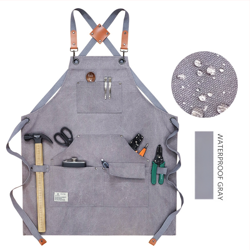 Auduma priekšauts bez piedurknēm ar vairākām kabatām dārzkopībai, grilēšanai un auto remontam — traipu izturība, moderns minimālisma stils