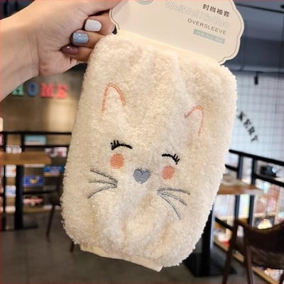 Παιδικά μακριά προστατευτικά μανίκια με κέντημα γάτας, πολάρ φλίς ύφασμα, καρτούν σχέδιο, φθινοπωρινό-χειμερινό, ηλικίες 3–13 ετών