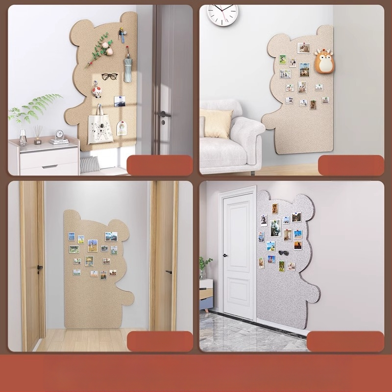 Πίνακας τοίχου από φέλτ με μοτίβο αρκούδας, πάνελ από φελλό, καρτούν στυλ, ύφασμα plush, εγκατάσταση χωρίς τρύπες