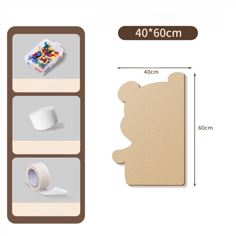 Πίνακας τοίχου από φέλτ με μοτίβο αρκούδας, πάνελ από φελλό, καρτούν στυλ, ύφασμα plush, εγκατάσταση χωρίς τρύπες