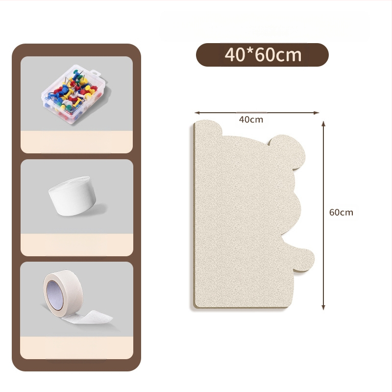 Πίνακας τοίχου από φέλτ με μοτίβο αρκούδας, πάνελ από φελλό, καρτούν στυλ, ύφασμα plush, εγκατάσταση χωρίς τρύπες