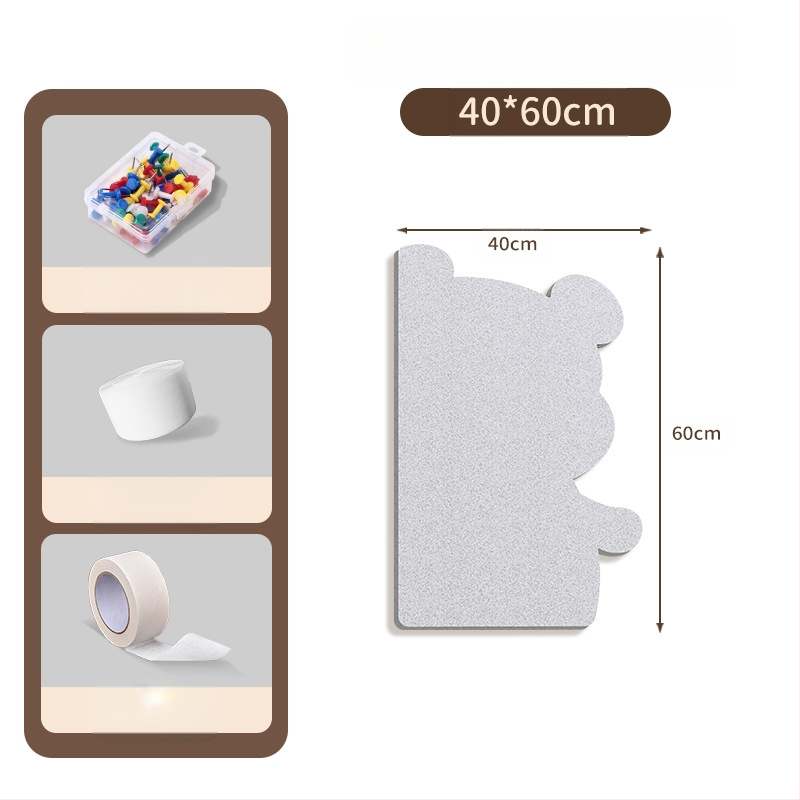 Πίνακας τοίχου από φέλτ με μοτίβο αρκούδας, πάνελ από φελλό, καρτούν στυλ, ύφασμα plush, εγκατάσταση χωρίς τρύπες