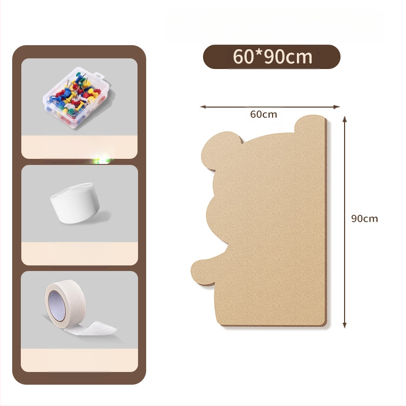 Πίνακας τοίχου από φέλτ με μοτίβο αρκούδας, πάνελ από φελλό, καρτούν στυλ, ύφασμα plush, εγκατάσταση χωρίς τρύπες