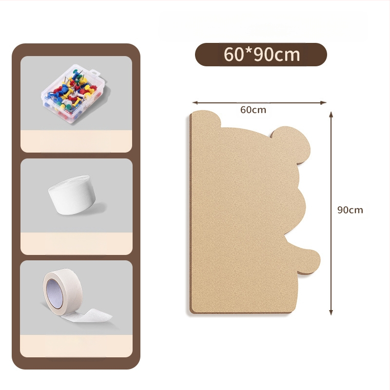 Πίνακας τοίχου από φέλτ με μοτίβο αρκούδας, πάνελ από φελλό, καρτούν στυλ, ύφασμα plush, εγκατάσταση χωρίς τρύπες