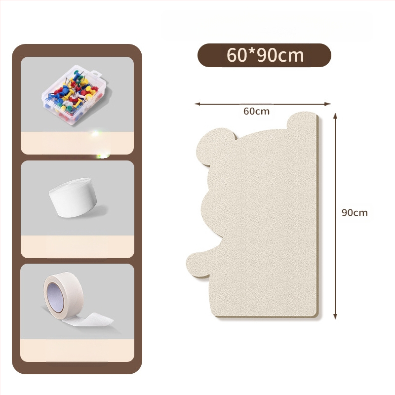 Πίνακας τοίχου από φέλτ με μοτίβο αρκούδας, πάνελ από φελλό, καρτούν στυλ, ύφασμα plush, εγκατάσταση χωρίς τρύπες