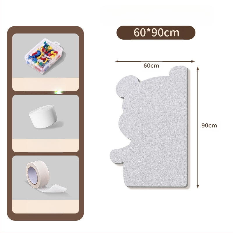 Πίνακας τοίχου από φέλτ με μοτίβο αρκούδας, πάνελ από φελλό, καρτούν στυλ, ύφασμα plush, εγκατάσταση χωρίς τρύπες