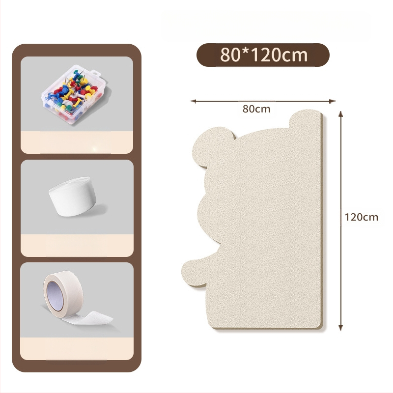 Πίνακας τοίχου από φέλτ με μοτίβο αρκούδας, πάνελ από φελλό, καρτούν στυλ, ύφασμα plush, εγκατάσταση χωρίς τρύπες