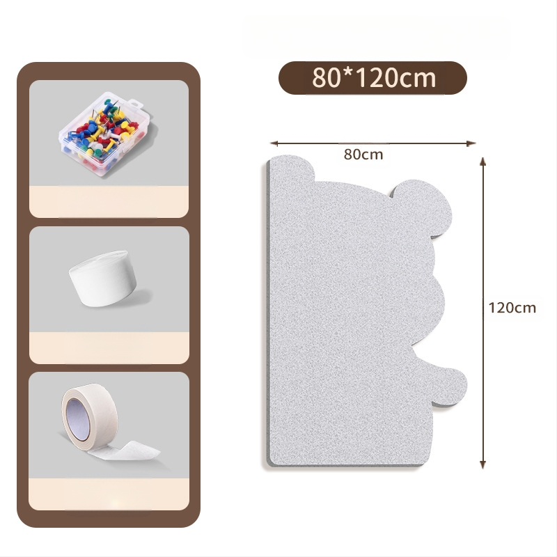 Πίνακας τοίχου από φέλτ με μοτίβο αρκούδας, πάνελ από φελλό, καρτούν στυλ, ύφασμα plush, εγκατάσταση χωρίς τρύπες