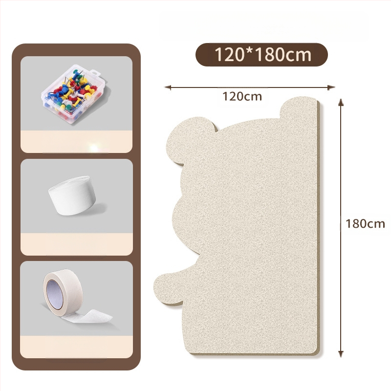 Πίνακας τοίχου από φέλτ με μοτίβο αρκούδας, πάνελ από φελλό, καρτούν στυλ, ύφασμα plush, εγκατάσταση χωρίς τρύπες