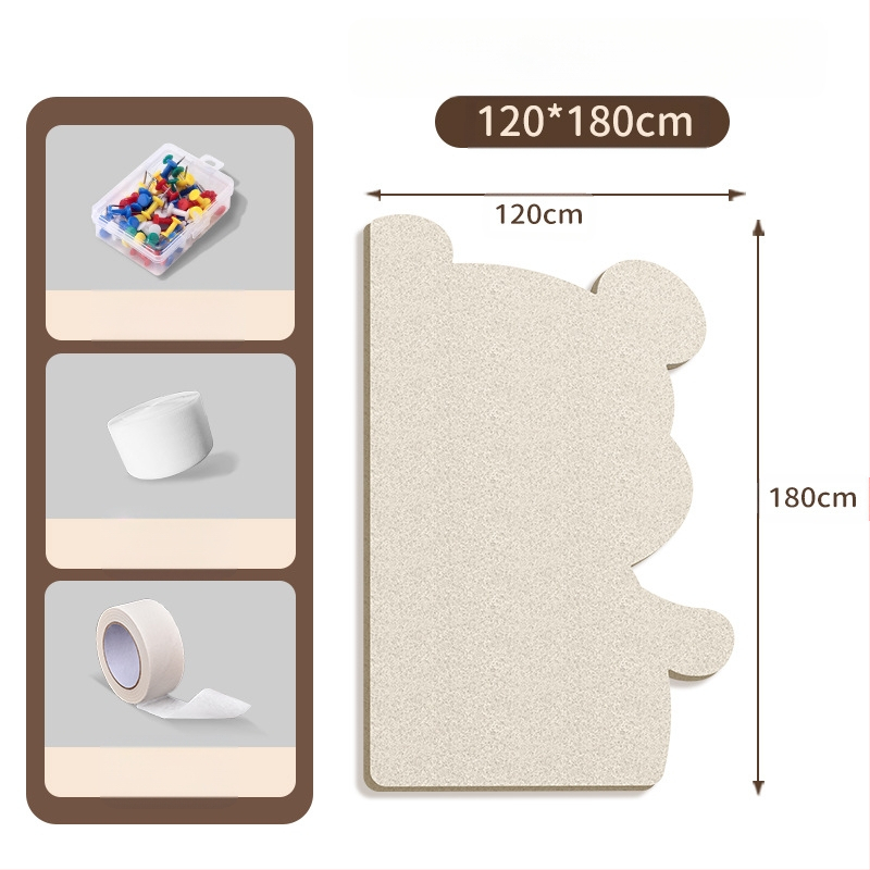 Πίνακας τοίχου από φέλτ με μοτίβο αρκούδας, πάνελ από φελλό, καρτούν στυλ, ύφασμα plush, εγκατάσταση χωρίς τρύπες