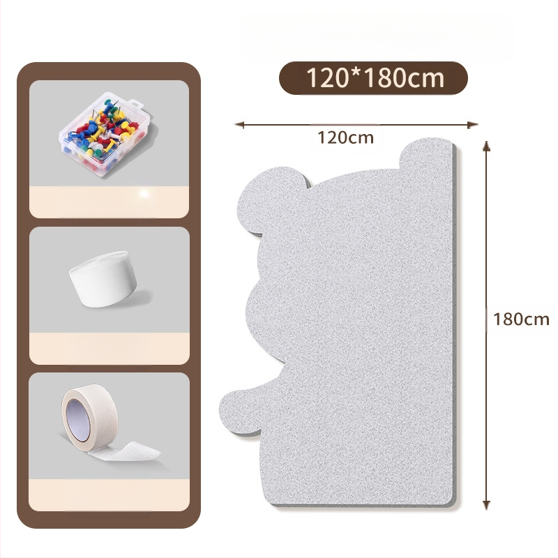 Πίνακας τοίχου από φέλτ με μοτίβο αρκούδας, πάνελ από φελλό, καρτούν στυλ, ύφασμα plush, εγκατάσταση χωρίς τρύπες