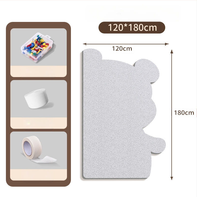 Πίνακας τοίχου από φέλτ με μοτίβο αρκούδας, πάνελ από φελλό, καρτούν στυλ, ύφασμα plush, εγκατάσταση χωρίς τρύπες