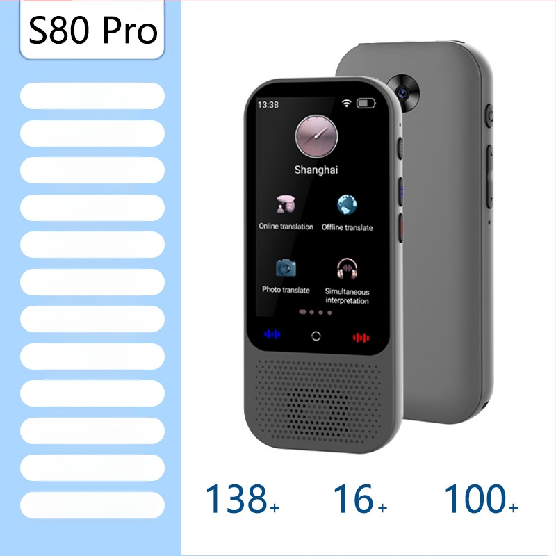 Daudzvalodu tulkotājs ar offline tulkojumu un tulkošanu pa mobilo tālrunī • Android pamatsistēma • Bluetooth atbalsts • Bezvadu darbības diapazons 5 m • Darbības režīms: pogu + skārienjūtīgs ekrāns