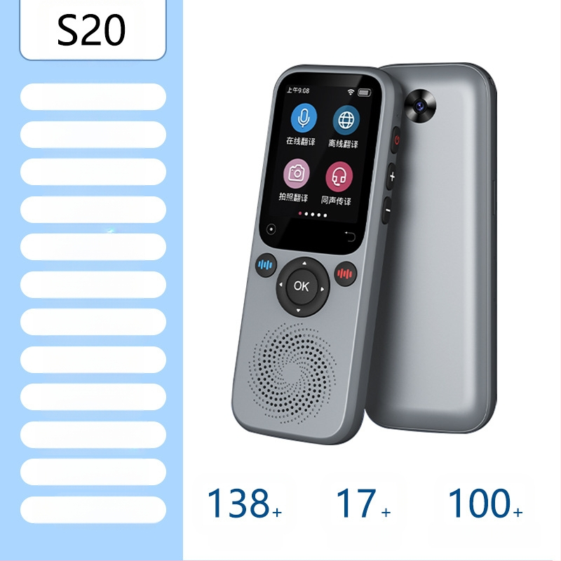 Daudzvalodu tulkotājs ar offline tulkojumu un tulkošanu pa mobilo tālrunī • Android pamatsistēma • Bluetooth atbalsts • Bezvadu darbības diapazons 5 m • Darbības režīms: pogu + skārienjūtīgs ekrāns