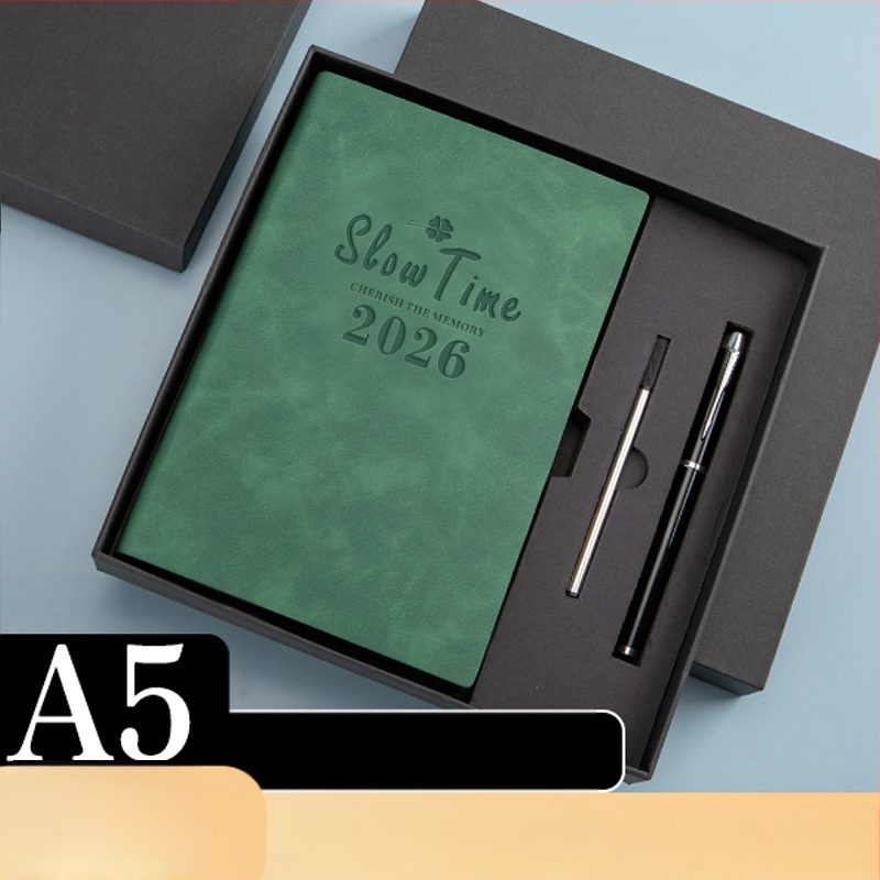 Σημειωματάριο με κάλυμμα από συνθετικό δέρμα, δέσιμο με γραμμές, χαρτί Dowling, 80 gsm, 300–400 σελίδες, ημερήσιο προγραμματισμό και διαχείριση χρόνου