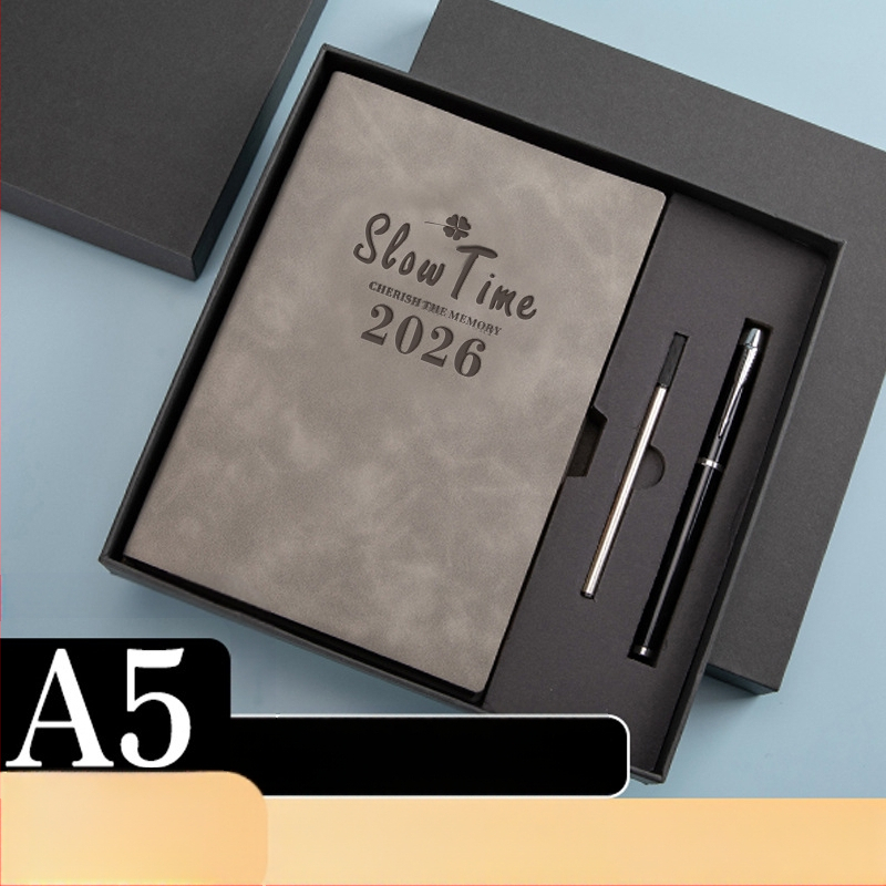 Σημειωματάριο με κάλυμμα από συνθετικό δέρμα, δέσιμο με γραμμές, χαρτί Dowling, 80 gsm, 300–400 σελίδες, ημερήσιο προγραμματισμό και διαχείριση χρόνου