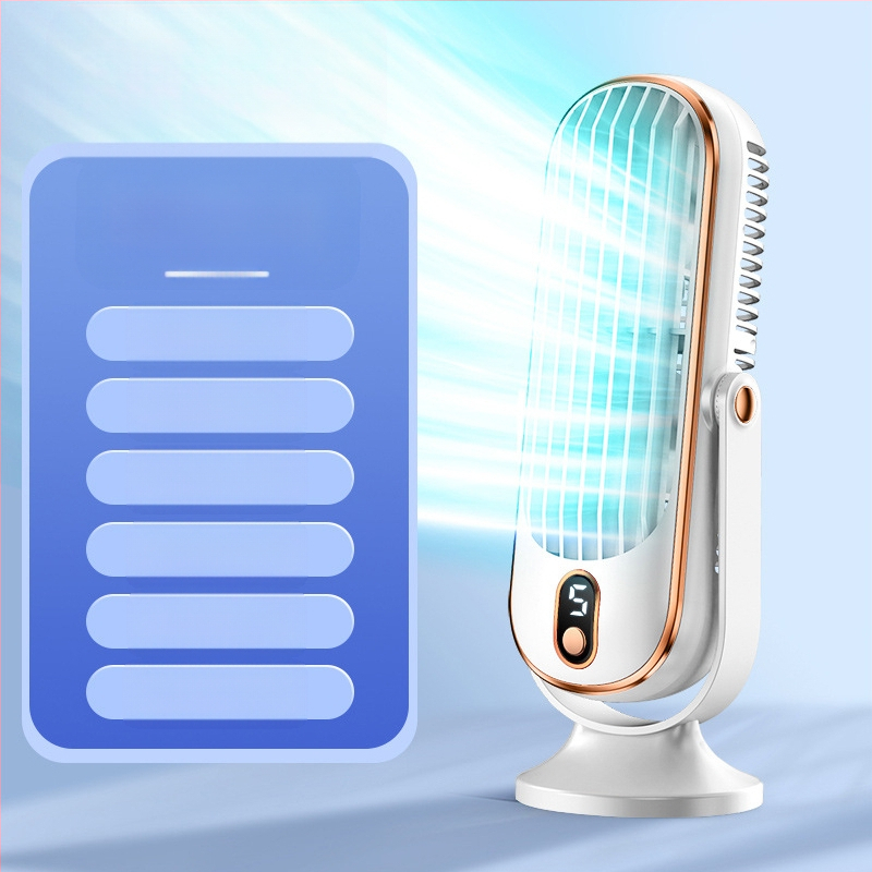 Επιτραπέζιος επαναφορτιζόμενος USB ανεμιστήρας με κινητήρα χωρίς ψήκτρες και ψηφιακή οθόνη, 3 ταχύτητες, διάρκεια μπαταρίας 6–8 ωρών