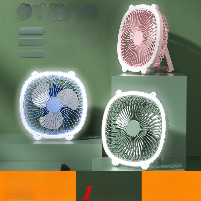 USB stalo lempos ventiliatorius su apšvietimu, 3 greičiai, mechaninis režimas, išimama baterija