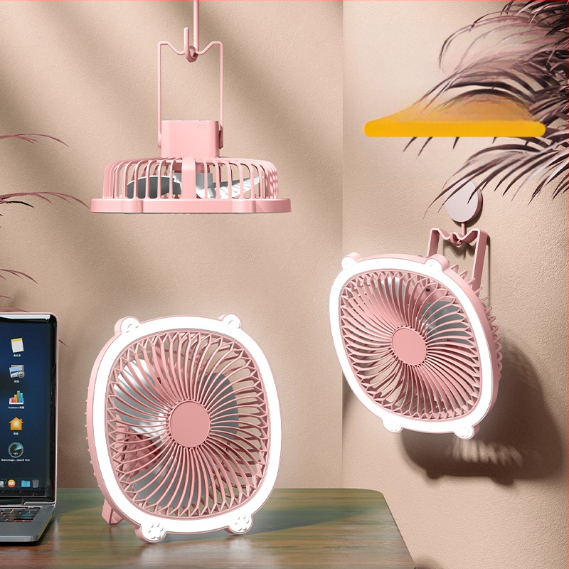 USB stalo lempos ventiliatorius su apšvietimu, 3 greičiai, mechaninis režimas, išimama baterija