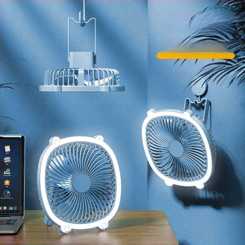 USB stalo lempos ventiliatorius su apšvietimu, 3 greičiai, mechaninis režimas, išimama baterija
