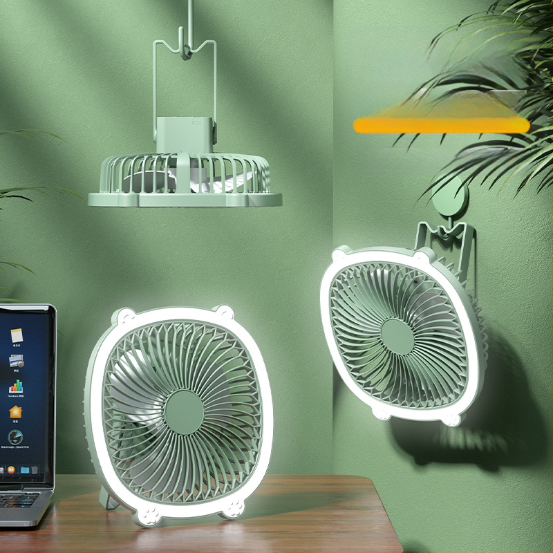 USB stalo lempos ventiliatorius su apšvietimu, 3 greičiai, mechaninis režimas, išimama baterija