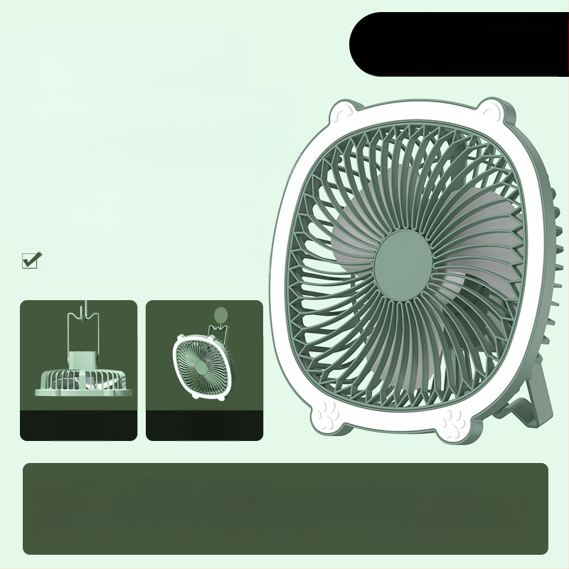 USB stalo lempos ventiliatorius su apšvietimu, 3 greičiai, mechaninis režimas, išimama baterija