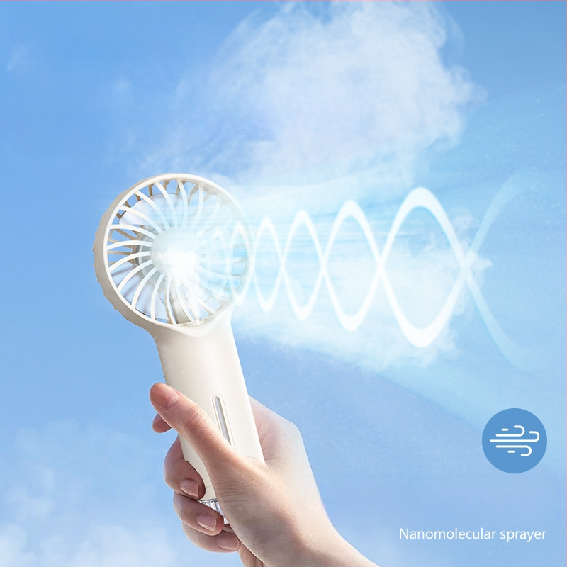 Rankinis purškimo ventiliatorius, nešiojamas mini USB įkrovimas, 6 mentelės, su šepetėlių varikliu, 3 greičiai, keičiamas Li-ion akumuliatorius 500–800 mAh