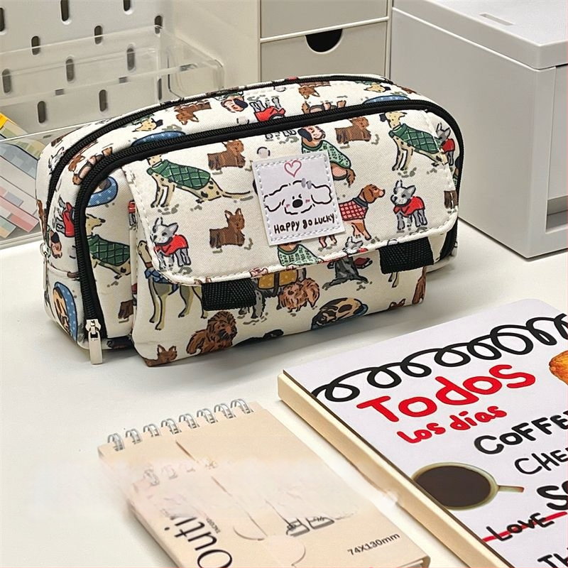 Pieštukų dėžutė su atverčiu dangčiu, talpi, daugiafunkcinis biuro organizatorius, poliesteris