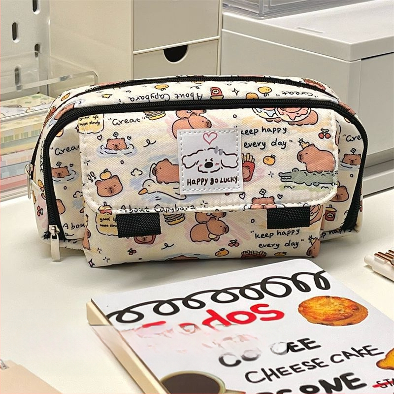 Pieštukų dėžutė su atverčiu dangčiu, talpi, daugiafunkcinis biuro organizatorius, poliesteris