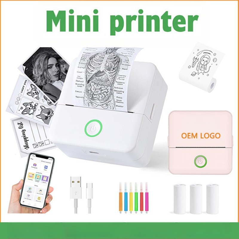 Μίνι φορητός θερμικός εκτυπωτής — USB διασύνδεση, θερμικό χαρτί 57x25 mm, ενσωματωμένη μπαταρία λιθίου, συμβατότητα Apple/Android