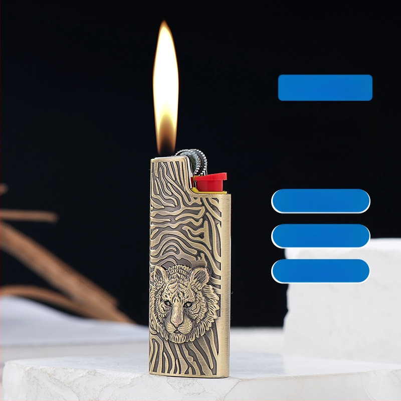 YF922-J5 μεταλλικός αναπτήρας με βουτάνιο, ανάγλυφος σχεδιασμός τίγρης, προσαρμόσιμος