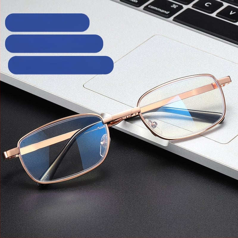 Unisex skaitymo akiniai, sulankstomi, anti-mėlynos šviesos, HD lęšiai iš dervos, metalinis rėmas
